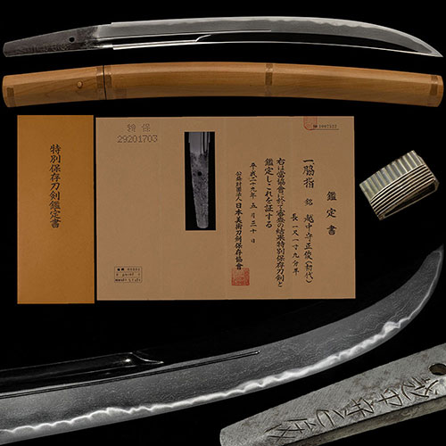 脇差 初代 越中守正俊 慶長頃 新刀上々作 地景煌めく美しい地鉄に金筋掛り地刃冴える健全傑作刀 一尺一寸九分