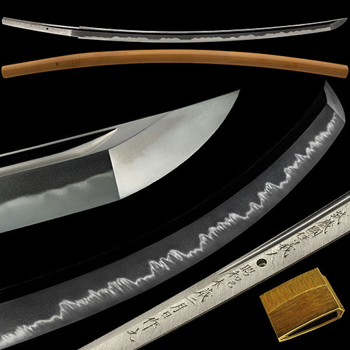 太刀 東京都人間国宝 武蔵国住義人 昭和己未歳二月日作之 青江逆丁子写し傑作 身幅3.5cm 二尺五寸八分