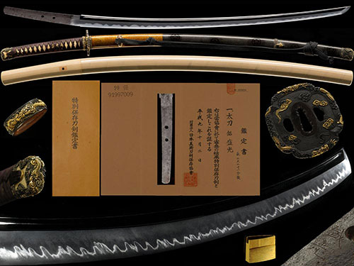 備州長船盛光 生茎在銘最高傑作 赤銅一作金具半太刀拵付 二尺二寸二分