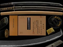 折返し銘小太刀 千手院 真□ 鎌倉前期希少名品 時代青貝微塵塗縦刻鞘拵付 一尺七寸