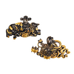 後藤 牽牛織女図目貫 