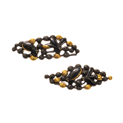 古美濃 水藻に蛍図目貫