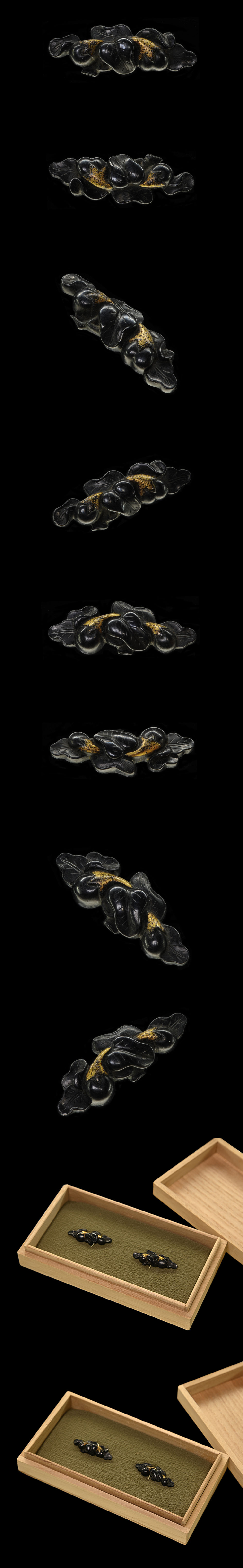 京金工 茄子図大小目貫 保存刀装具