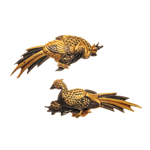 水戸 椿に雉子図 目貫